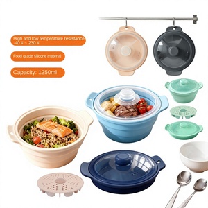 Food-grade Silicone Foldable Smokeless Multi-function Steamer Soup Pot <b>Microwave</b>-safe air Fryer Liner Lid Home Outdoor Camping - Product Image 1