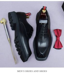 ASTON M.JAZZ 2025 New Fashion Lace Men's Genuine Leather <b>Pointed</b> Toe Formal Office Shoes Patchwork Big Size Anti-Slip Breathable - Product Image 4