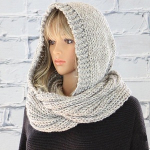 2 en 1 Écharpe <span class=keywords><strong>tricot</strong></span>ée pour femmes <span class=keywords><strong>Capuche</strong></span> <span class=keywords><strong>Snood</strong></span> Couleur solide Bonnet et écharpe Infinity Loop Combinaison Ensemble Accessoires chauds d'hiver - Product Image 6
