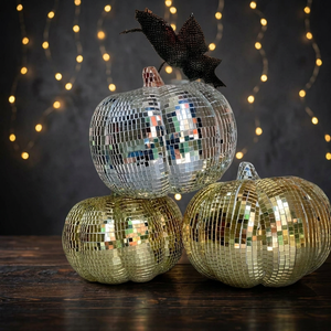 Ornement Citrouille en Verre Miroir Fait Main Design Moderne pour Décoration d'Halloween - Forme Ronde Écologique - Product Image 2