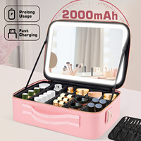 Neceser Organizador Personalizado de Piel Sintética con Cremallera, Portátil, para Cosméticos, Maquillaje, Viaje, con Luz LED y Espejo