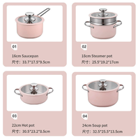 Juego de Ollas de Acero Inoxidable 304 Rosa al por Mayor, Estilo Coreano, 9 Piezas, para Inducción, Juego de Ollas para Sopa Caliente