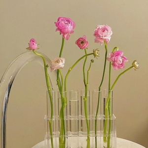 Glass Office Tabletop Flower Vase Hydroponic Plant Container Home Decor Brown Solid Wooden <strong>Rack</strong> Test <strong>Tube</strong> Mini Vases - Product Image 2