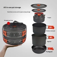 Ensemble de cuisine de camping en alliage d'aluminium à maintien de chaleur - Équipement de cuisson extérieur complet, réchaud portable, poêle, théière