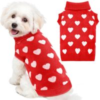 Pull tricoté chaud d'hiver pour chiens et chats de taille moyenne, motif cœur rose, en coton doux, vêtements pour animaux de compagnie