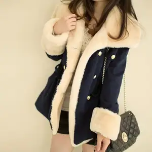 Ucuz toptan yeni kış tasarım yünlü kumaş zayıflama orta uzun tarzı kadın ceket palto