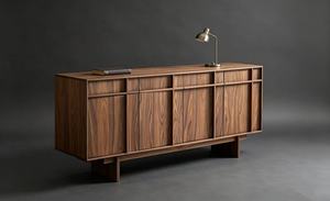 Premium Minimalist Walnut <b>Sideboard</b> 4-Door Large <b>Storage</b> Mid Century Modern Credenza For Living Room Dining Room - Product Image 5