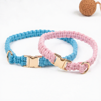 Collar de Perro Trenzado de Algodón Suave Hecho a Mano, Diseño de Nudo Plano, Cierre de Hebilla Metálica, Transpirable y Lavable, Opción de Grabado Láser