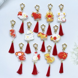 Porte-clés en plastique transparent personnalisés Felton avec pampilles imprimées, breloques mignonnes en acrylique transparent à motif de dessin animé - Product Image 2