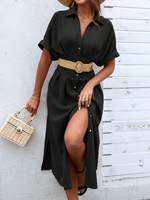 Robe midi pour femme été 2026, col à revers, simple boutonnage, manches courtes, élégante et décontractée