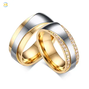 Gold and Silver 316L Stainless Steel Stones Wholesale Couple Rings