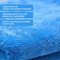 Serviette en microfibre écologique haute torsion pour nettoyage de vitres, sièges et intérieur/extérieur, bleu, jaune, gris, mini