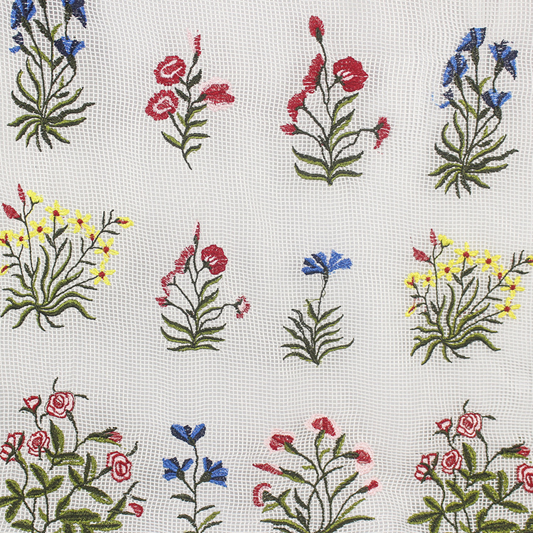 Unique Fleur Polyester Sur Filet En Nylon Multicolore Dentelle Tissu Pour Robe