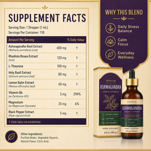 Gotas de Ashwagandha con Mezcla Adaptógena Premium 118ml con Albahaca Sagrada y Glicinato de Magnesio para Apoyo Diario al Bienestar <span class=keywords><strong>del</strong></span> Estado de Ánimo ODM - Product Image 6