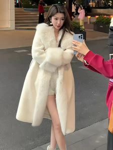 Autumn Winter New Faux Fur Warm Casual <strong>Trench</strong> <strong>Coat</strong> Fashion Temperament Soft Waxy Careless Foreign Style Breathable Long - Product Image 4