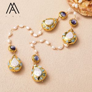 Collier en forme de goutte avec perle naturelle blanche, pierre précieuse <span class=keywords><strong>Larimar</strong></span> et perles de verre violettes, bijou enveloppant pour femme - Product Image 3