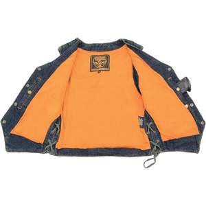 Chaleco de mezclilla de encaje lateral de 6 bolsillos azul para mujer de cuero 2025 con bolsillos de pistola MDL4020 - Product Image 1