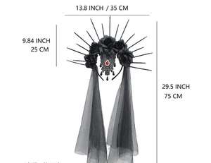 Couronne de fleurs noire pour mariée, accessoire de cheveux gothique pour fête à thème et jeu de rôle - Product Image 6