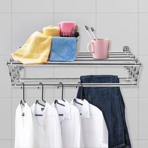 Support de séchage mural antirouille pour vêtements, en acier inoxydable, accordéon rétractable pour buanderie salle de bain - Product Image 5