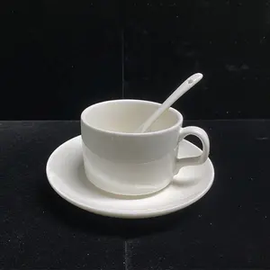 Günstige Großhandel Tee tasse White Sublimation Blank Kaffeetasse Set mit Untertasse Anzug Kaffeetasse mit Löffel und Untertasse für Hitze presse