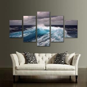 Bord de mer coucher de soleil paysage cinq pièces <span class=keywords><strong>collage</strong></span> vue sur la mer suspendu peintre salon bureau fond peinture décorative - Product Image 4