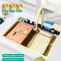 Grande Évier de Cuisine Multifonction en Acier Inoxydable 304 Anti-Rayures avec Robinet Cascade à Affichage Numérique Piano