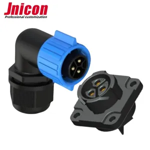 Jnicon M19 3pin Push Lock Square Socket 90 Degree Male Wire To Board Waterproof Connector