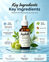 Minyak Pertumbuhan Rambut Herbal 60ml Amla Kelapa Vitamin E Perawatan Kulit Kepala dengan Pipet untuk Pria Wanita Label Pribadi