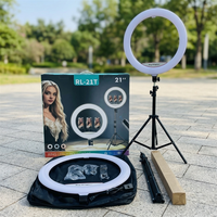 RL-21T Photographie, anneau lumineux LED dimmable de 21 pouces avec support et support de téléphone pour diffusion en direct, maquillage, vidéo YouTube, selfie, TikTok