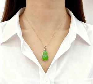 SGARIT Natural Hetian Jade Pendant 18K Gold Diamond Embellished Luxury Engagement Wedding Necklace for Women <b>Gift</b> - Product Image 5