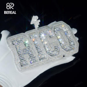 Liontin Huruf 3D Hip Hop Baguette Vvs Moissanite Custom Iced Out Lab Diamond dengan Rantai untuk Pria - Product Image 1
