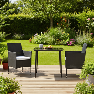 Set da Pranzo da Giardino in Rattan PE Nero per 2 Persone, Arredamento da Esterno dal Design Contemporaneo con Telaio in Acciaio - Product Image 2