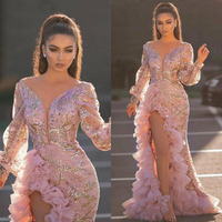 2025 Frühling/Sommer Neue Damen bekleidung Sexy Hüft umfang Schwanz perle Pink Mesh Abend Langes Kleid