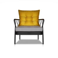 Fauteuil de jardin moderne en métal industriel avec coussin en tissu, confortable, pour villa, patio, balcon, terrasse, mobilier d'extérieur de luxe
