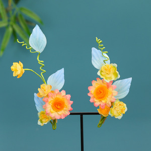 Nouvelle Coiffe Hanfu Fleur de Tournesol Dégradé Rose-Jaune Faite à la Main Originale 2025 avec Motif Floral Perforé - Product Image 4