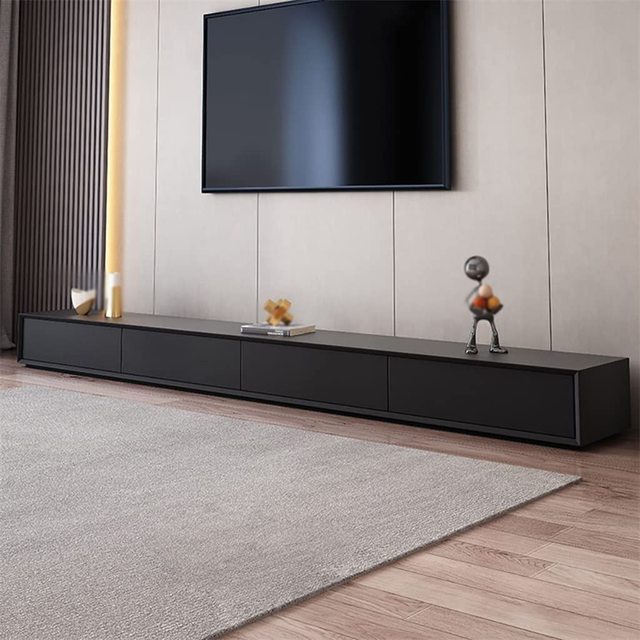 94 Inch Black Modern Minimalist Living Room & Home Office Wooden TV Stand with 4-Drawer