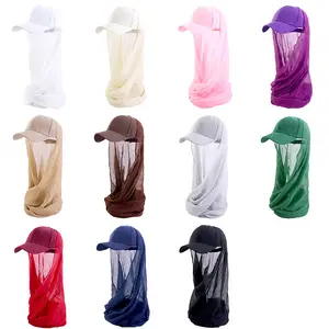 Syh35 Solid Color Scarf With Cap For Women Instant Hijab Long Scarf Wrap Scarves Head Hijab Baseball Caps For Women