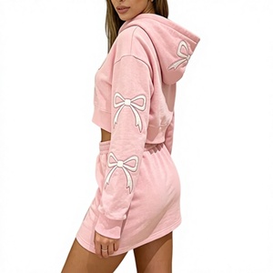Conjunto de Dos Piezas para Mujer, Sudadera Corta con Lazo y Minifalda con Apliques, Estilo Holgado, para Uso Diario en Todas las Temporadas - Product Image 2