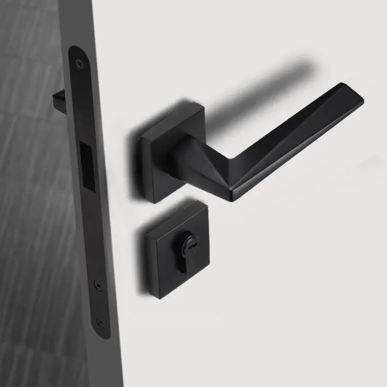 Moderno porta Hardware quadrato rosetta in lega di zinco nero maniglia della porta interna silenziosa serratura Privacy mortasa maniglia della porta