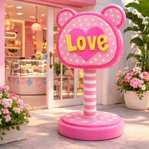 Superbe sculpture de sucette en forme d'<span class=keywords><strong>ours</strong></span> écologique pour l'entrée de boulangerie, en fibre de verre brillante, idéale pour l'affichage en pâtisserie. - Product Image 1