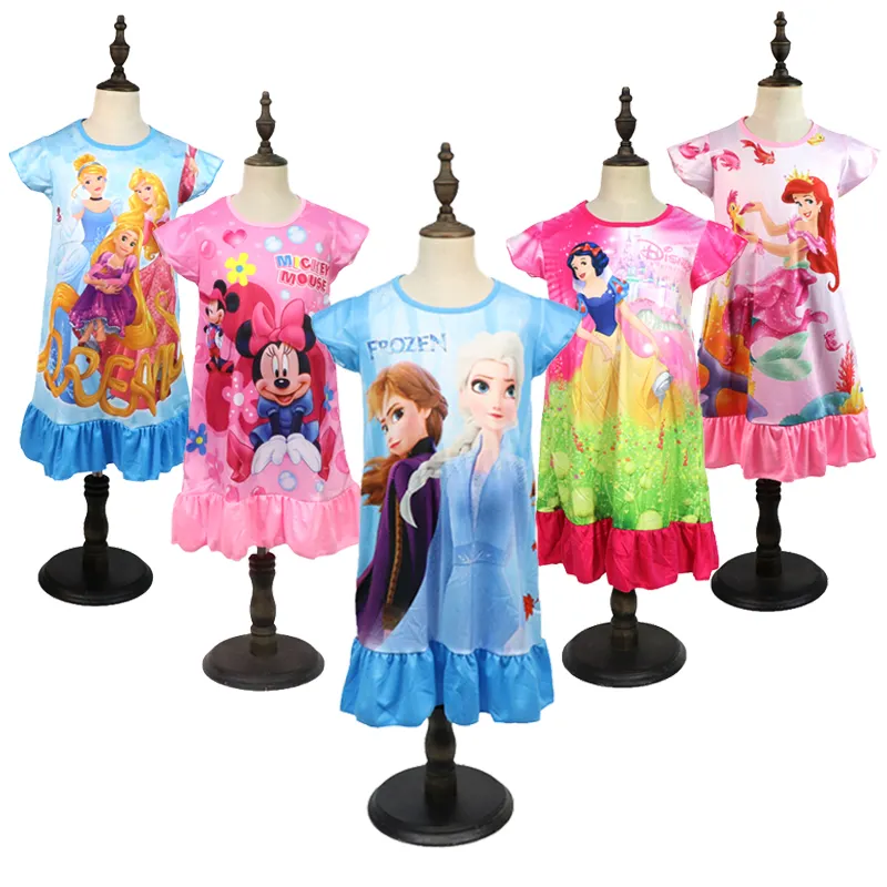 Crianças dos desenhos animados saia 2 Elsa Anna verão Rapunze curta-mangas compridas pijama camisola das Novas crianças vestido da menina