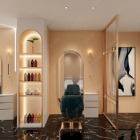 Comptoir de réception et aménagement complet de salon de coiffure Sundo, style luxe, éclairage LED, écologique et personnalisable