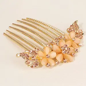 huanhuan party hair accessories Sunflower back head comb cat's eye diamond-7 teeth disc bride