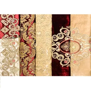 Colorful Thread Applique Decorative Fabric Elegant Big Pattern Polyester Embroidered Velvet Fabric