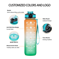 Bouteille d'eau potable de couleur dégradée de sport portable de 1000ml avec tasse d'eau de temps