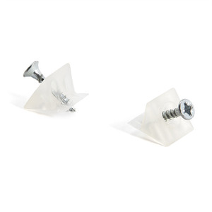 Supporto per il fissaggio dei pannelli posteriori degli armadi. Polimero e acciaio zincato. Pannelli posteriori per armadietti. Aletta e vite preassemblata. - Product Image 1