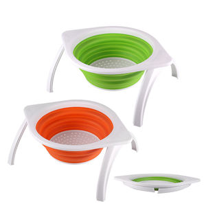 Cozinha BPA Free Silicone Foldable Food Strainer Basket Colanders Dobráveis Com Suporte Dobrável - Product Image 1