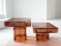Nouveau produit L480*W480*H350mm L480*W480*H480mm Table d'appoint en verre ambre, violet, vert, bleu 48cm 480mm 19 pouces Table basse carrée