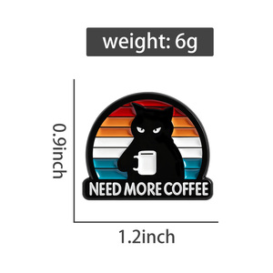 Grappige zwarte kat koffie proeven emaille pins nodig heeft meer koffie broche kleding revers badge sieraden cadeau groothandel - Product Image 6