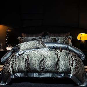 Parure <span class=keywords><strong>de</strong></span> lit <span class=keywords><strong>de</strong></span> luxe douillette en jacquard tissé 100TC, 4 pièces, 100% coton, toutes saisons, style européen, gris, pour lit double ou queen - Product Image 1